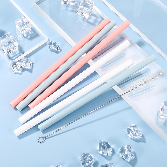 6pcs Replacement Straws for Owala FreeSip 24oz 32oz, Reusable Straws with Cleaning Brush Tumbler Accessories Parts for Owala FreeSip Insulated Stainless Steel Water Bottle (3 Colors)