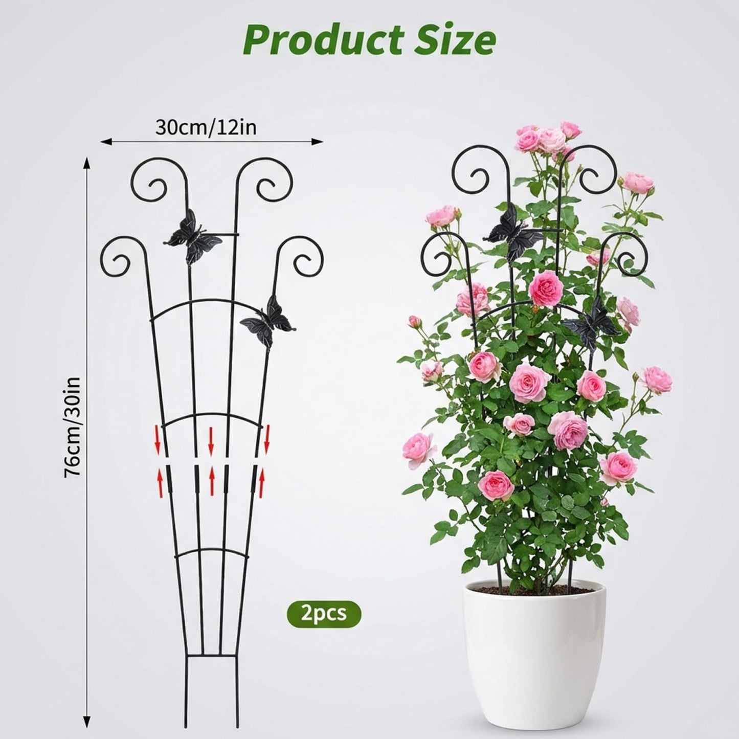 Plant Trellis 2 Pack Trellis for Potted Plants, 30 Inch Tall Butterfly Indoor Plant, Expandable & Rust-Resistant Metal Climbing Support for Vines