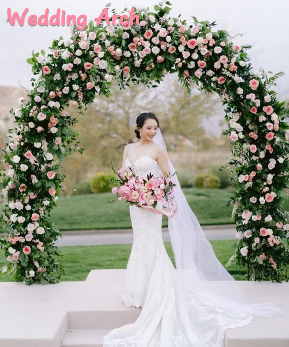 Queension Metal Arch Backdrop Stand 7Ft Wide 7.7Ft High, Wedding Arch Frame for Wedding Decorations, Balloon Arch Stand with Base for Ceremony, Outdoor Garden Arch Trellis for Climbing Plants, Black