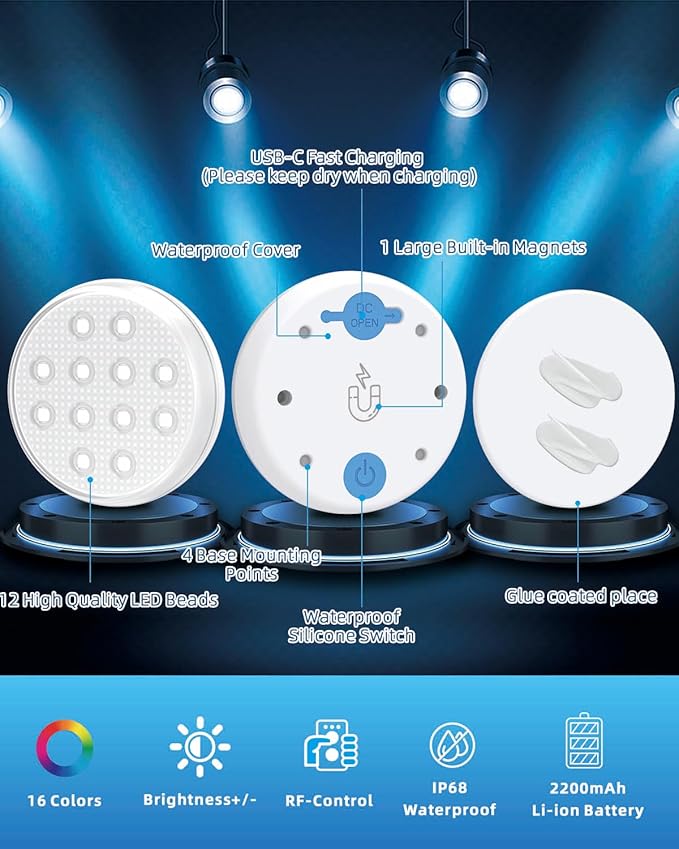 Pool Lights, 2024 Upgraded Rechargeable Submersible LED Lights with Remote, 16 Colors IP68 Waterproof Underwater Light for Inground Pool Above Ground, Aquarium, Hot Tub