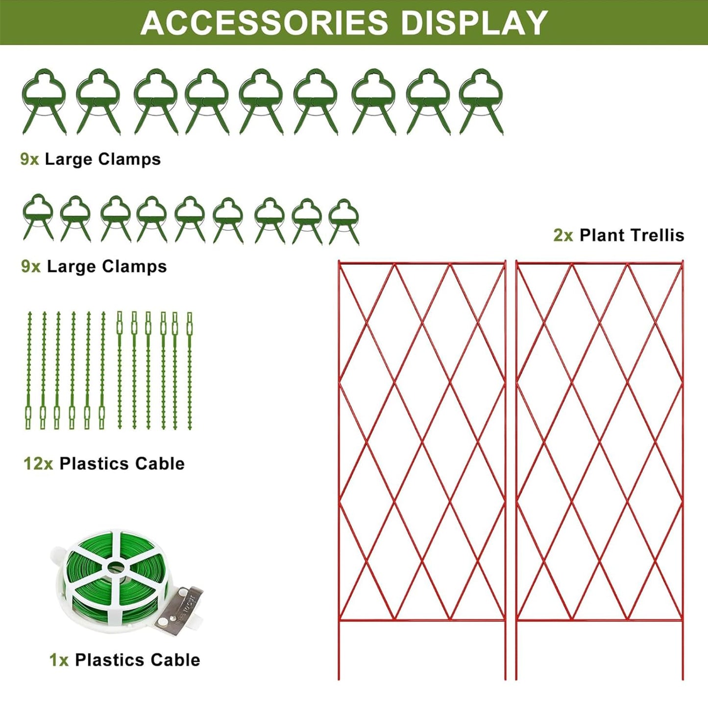 UrGROWA Cucumber Trellis 2 Pack, Foldable A-Frame Garden Trellis for Raised Bed Garden Grow Support with Plant Support Clips, Twist Ties, Plastic Ties, for Cucumber,Tomato, Climbing Plants and Flowers