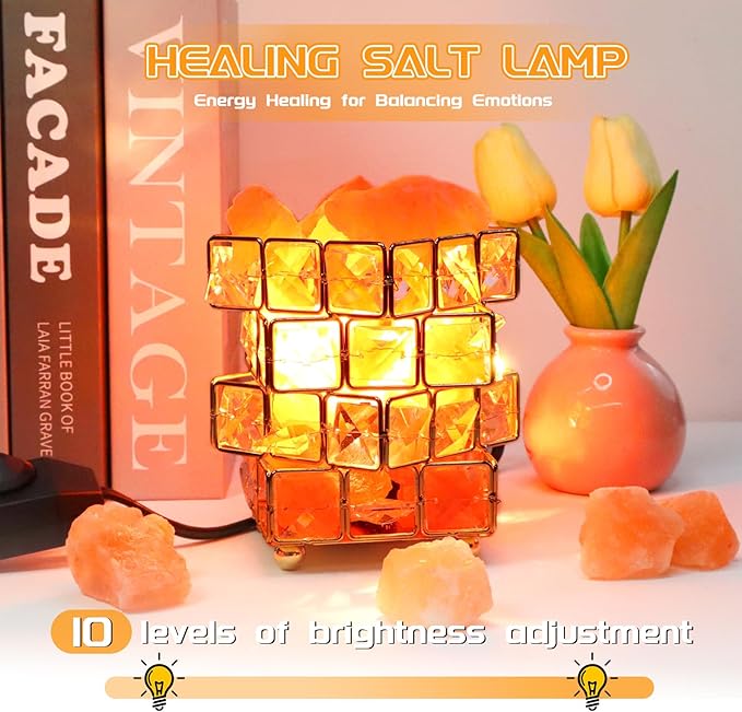 Natural Himalayan Pink Salt Lamp, Dimmable Brightness (Single Lighting Mode), USB Powered, Crystal Salt Rock Lamp for Home Decor, Night Light for Bedroom/Office, ETL Certified Cord (Crystal Sphere)