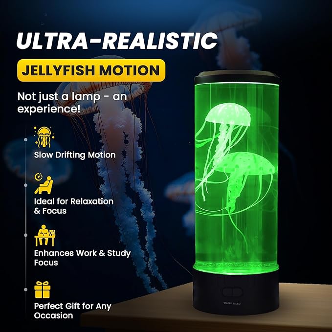 Brewish Jellyfish Lamp, 16 Color Options, 4 Mode Lifelike Jellyfish Aquarium, Auto Shutdown, Remote Control Electric Jellyfish LED Night Light, Fake Aquarium, Home Decor, Sensory Lamp for Autism, ADHD