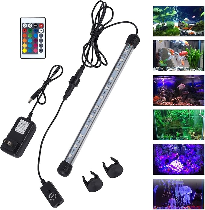 MQ 12 in Submersible LED Aquarium Light, 2W Color Changing Fish Tank Light with Remote Control, IP68 Crystal Glass 12 LEDs Lights Bar, for Fish Tank 15-20 inch