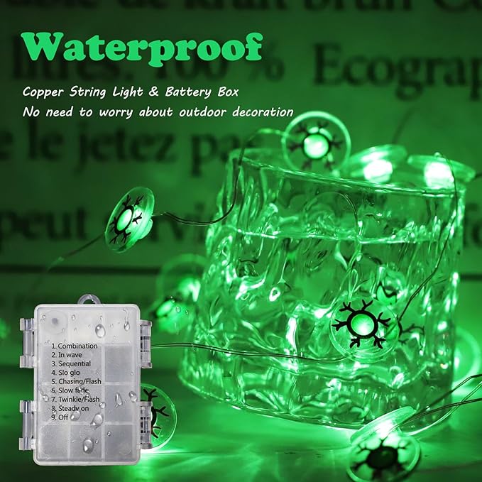 Halloween Decorations Fairy Lights Green Eysball, 30 LED Copper String Lights with Remote Control Battery Operated for Cosplay Party Supplies, Gothic Halloween Decor