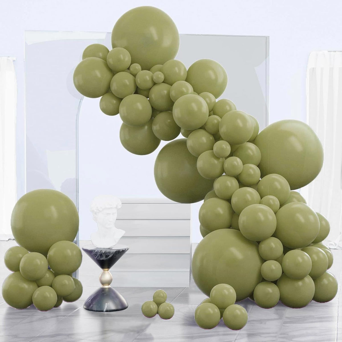 PartyWoo Sage Green Balloons - 140-Piece Latex Balloon Arch Kit for Weddings & Birthdays | Olive Boho Decor