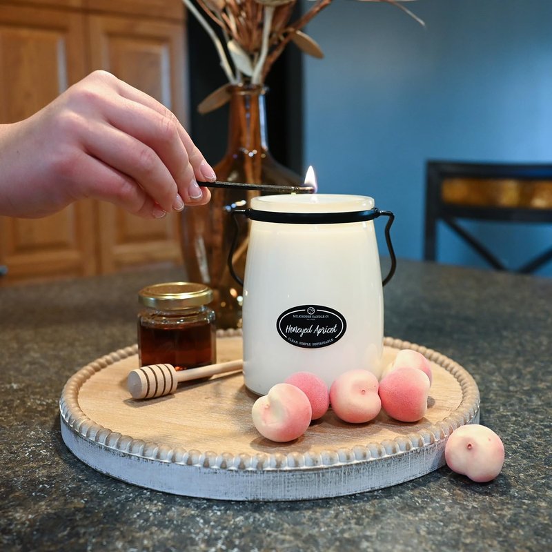 Milkhouse Candle Company Lemon Macaroon Soy Candle - Apricot | Honey | Tonka Bean Scented - 22 oz Butter Jar with Lid, 120+ Hour Burn Time, Made in the USA