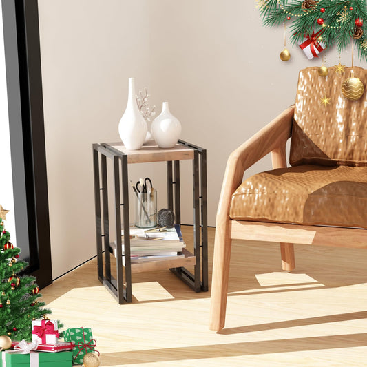 fusehome 22 inch Plant Stand Table, 2 Tier Plant Shelves Indoor Flower Pots Stand Holder Modern Corner Plant Stand Rack Shelves Square Plant Tables for Office Living Room, Balcony,Brown
