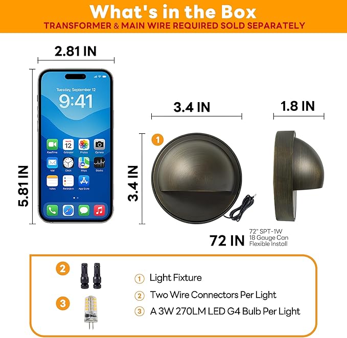 Gardenreet Low Voltage Deck Lights - Solid Brass Landscape Step Lights LED, 12V Hardwired IP65 Waterproof, Bronze Round Lighting for Fence Wall Yard with 3W 4000K Cool White G4 Bulb 4Pack