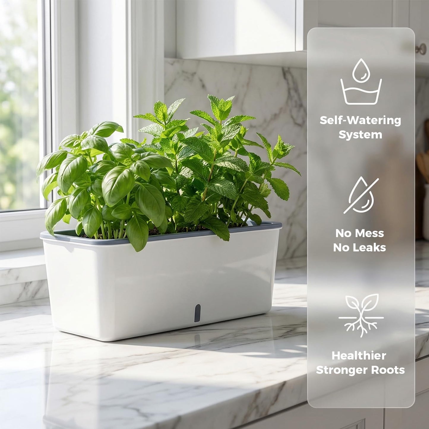 4 Pack Rectangular Planter 17 x 4.5 in Self Watering Planter Window Sill Planters Indoor Rectangle Planter Self Watering Pots Plastic Plant pots with Drainage Holes White Flower Pot Indoor