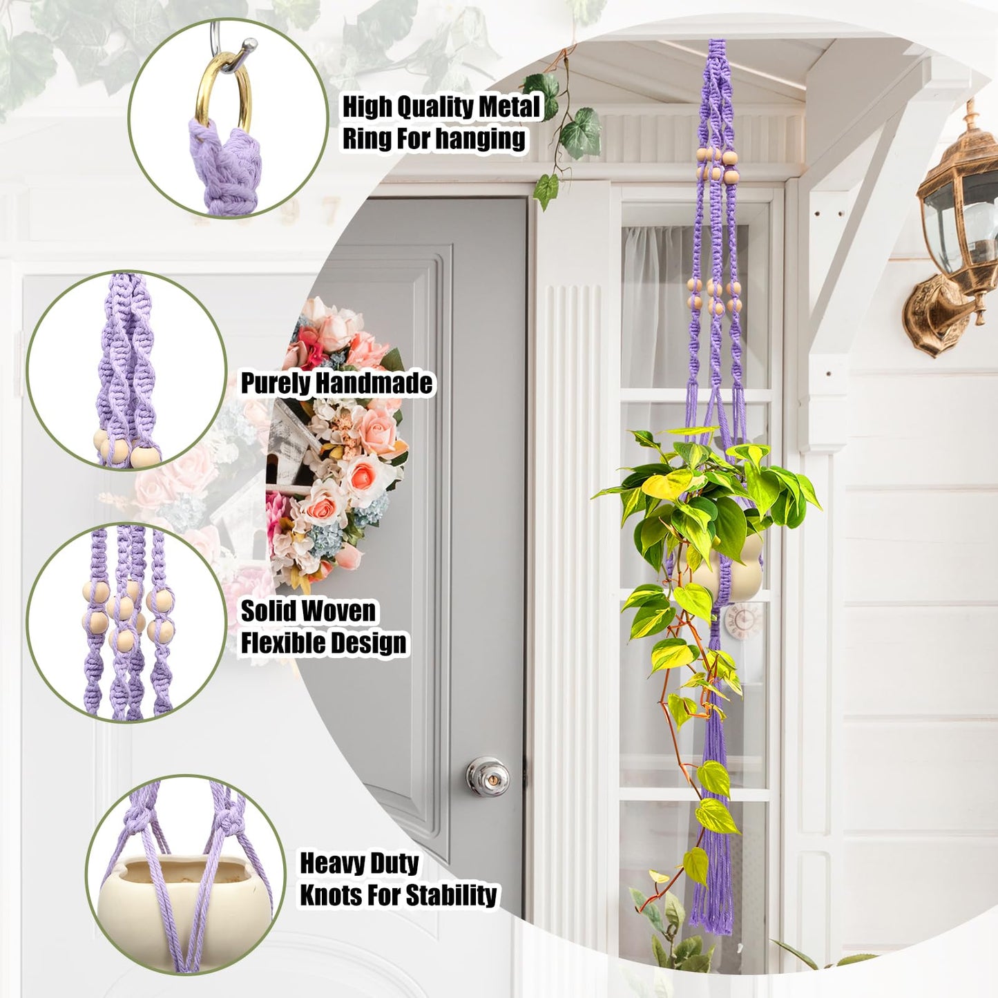 Hoteam 12 Pcs Macrame Plant Hangers Macrame Hanging Planters for Indoor Plants Handmade Boho Hanging Baskets Flower Pots Holder for Outdoor Home Wall Decor (Purple)