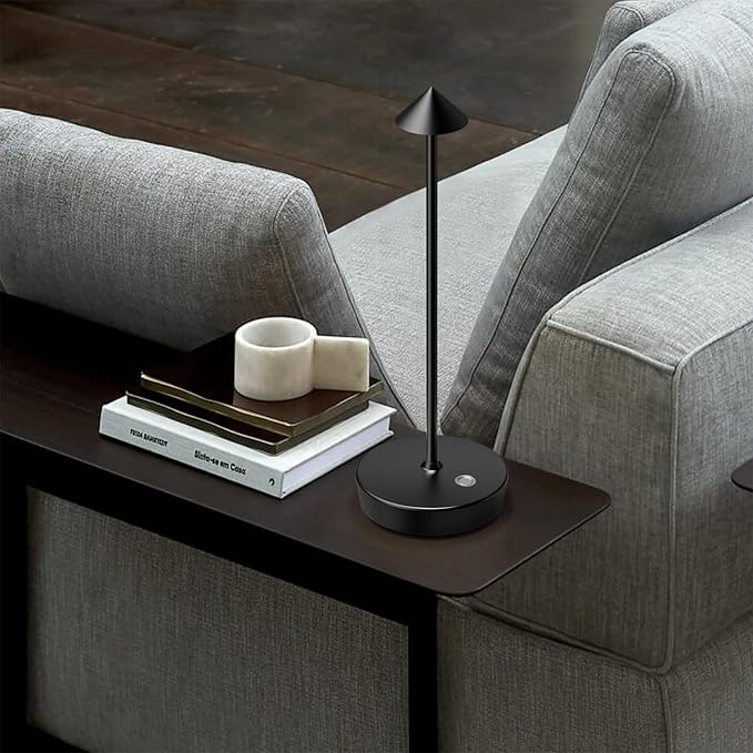 Rechargeable Cordless Table Lamp, 6000mAh LED Battery Operated Desk Lamp Touch 3 Color Stepless Dimming Portable Outdoor Waterproof Table Light for Patio/Restaurant/Dining/Home (Black)