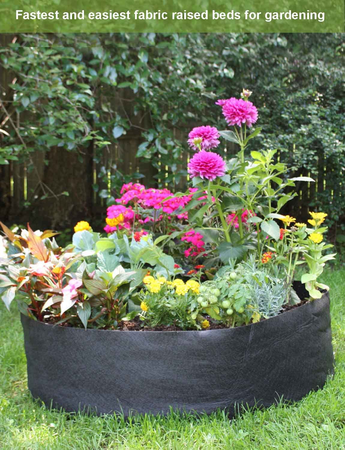 Raised Garden Bed, 2-Pack 50 Gallon Round Fabric Garden Grow Bags - Heavy Duty Breathable Fabric Planter Containers for Gardening Vegetables, Herbs, and Plants - Outdoor