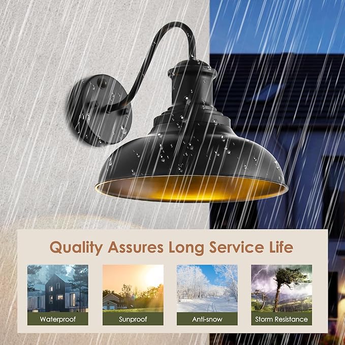 Motion Sensor Outdoor Lights,12“ Large Exterior Farmhouse Wall Mounted Lamp,E26 Barn Lights with Gooseneck,Vintage Matte Black Outside Sconce,Anti-Rust Waterproof Porch Light for House Garage