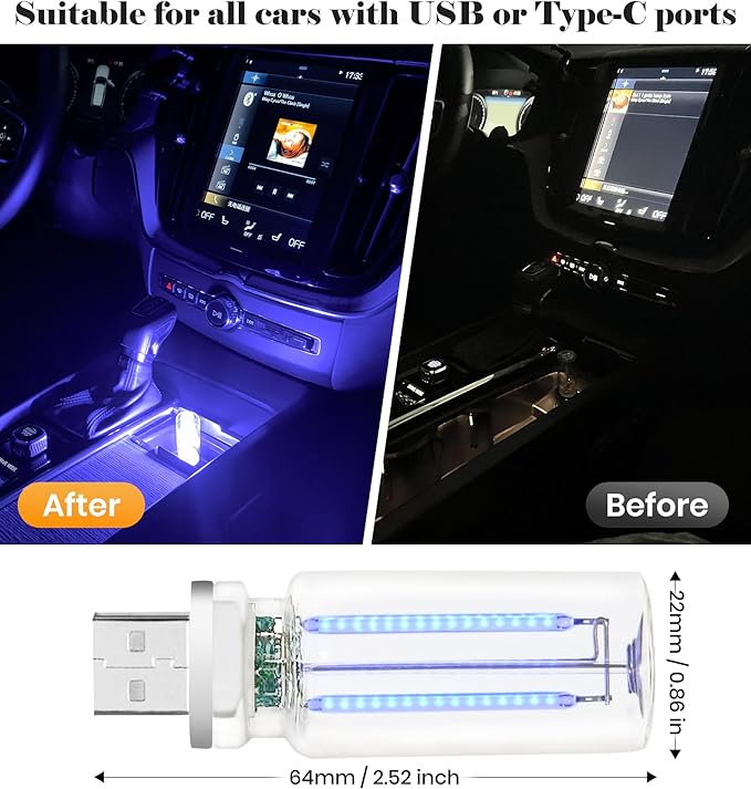 USB Retro Car Lamp, Touch-Control Portable LED Car Ambient Light, USB Powered Night Lights, Suitable for Bedroom, Camping, Holiday Decorations. (Blue Light)
