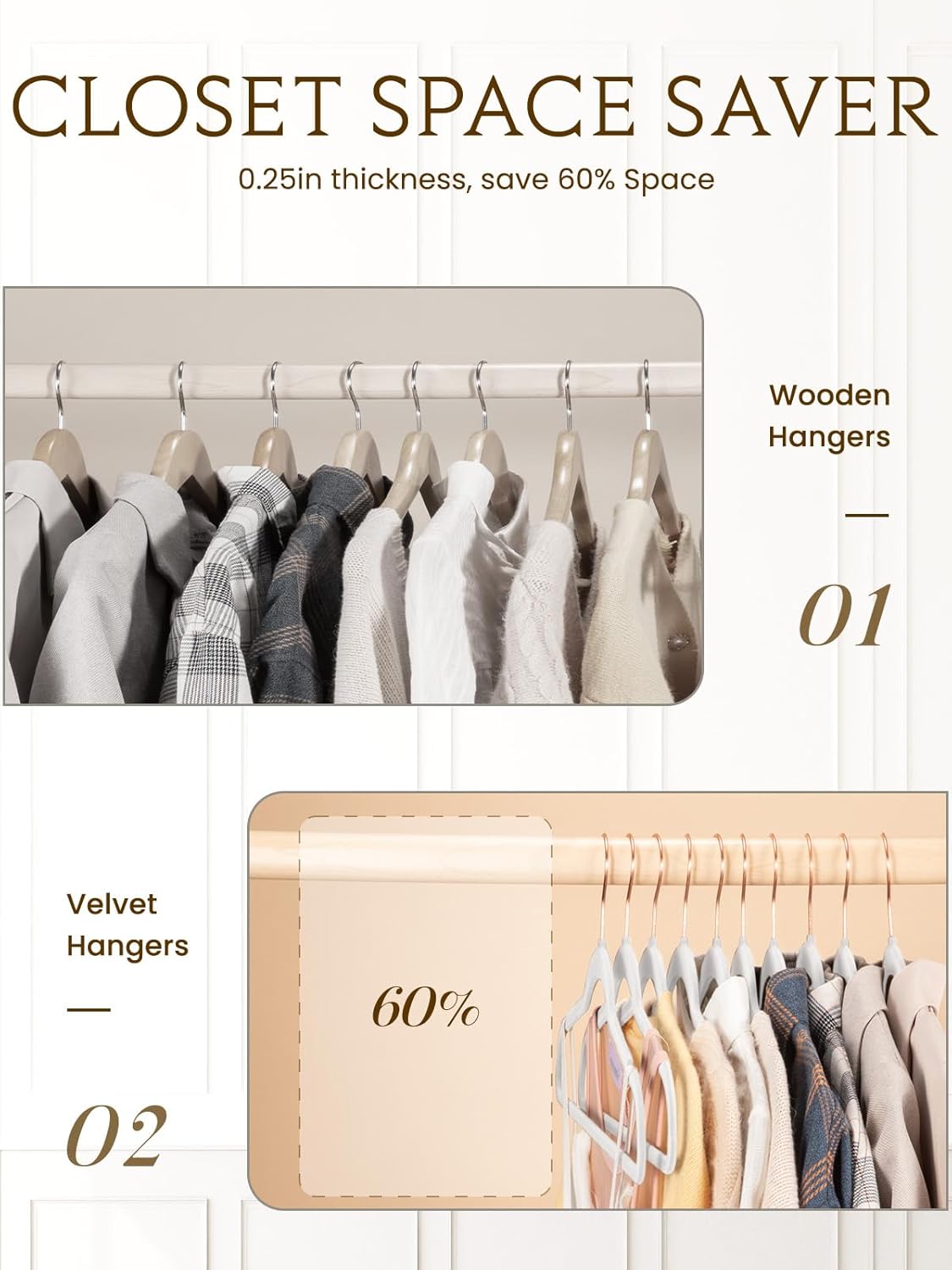 Smartor Velvet Hangers - 50 Pack Non-Slip Heavy Duty Felt Hangers with 360° Rotating Rose Gold Hook | Slim Space-Saving Closet Organizer
