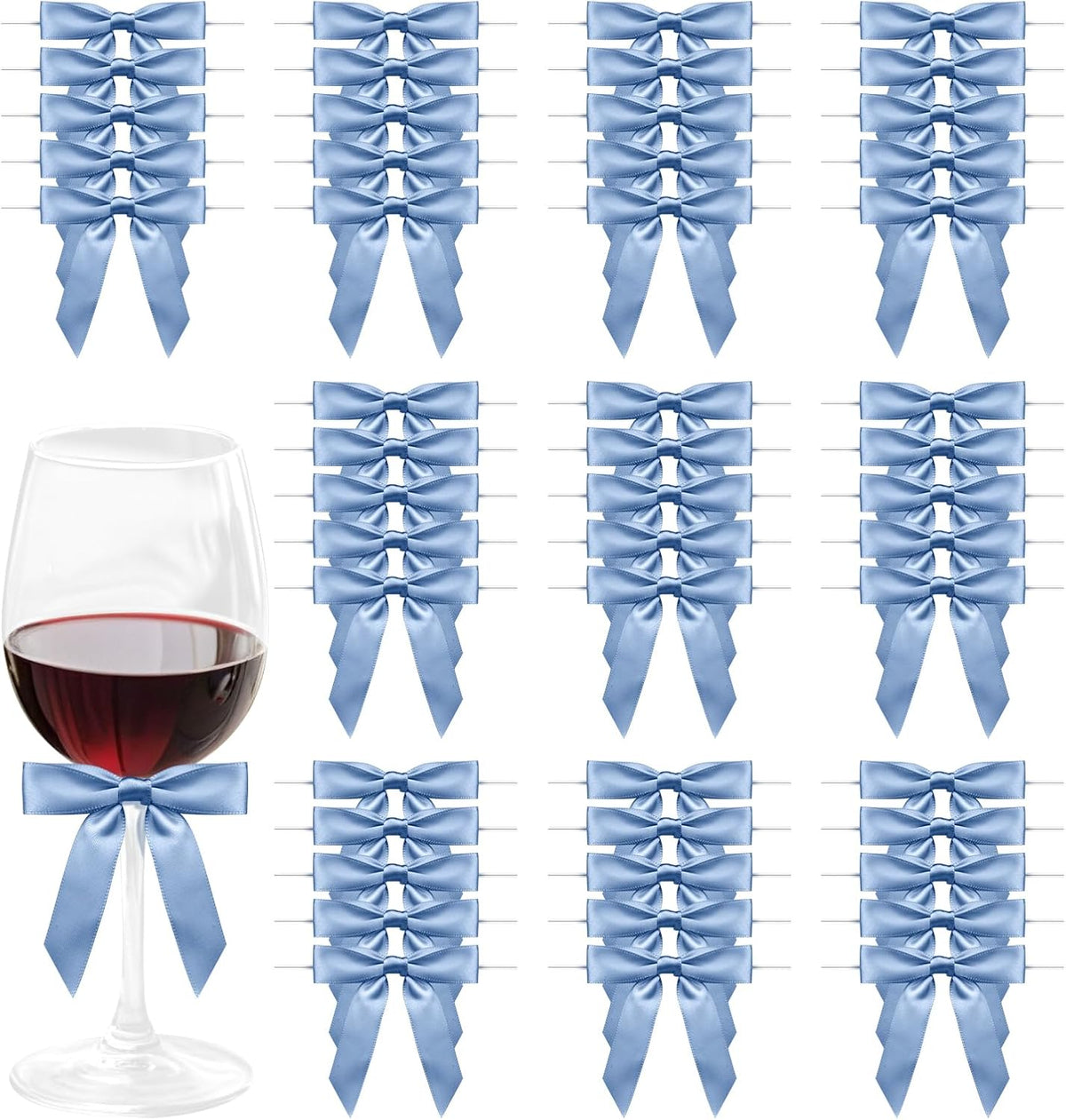 Regine Switzerland Satin Ribbon Dusty Blue Bow Decor - 2.5" Premade Twist Tie Bows for Gifts & Weddings | 50 Count