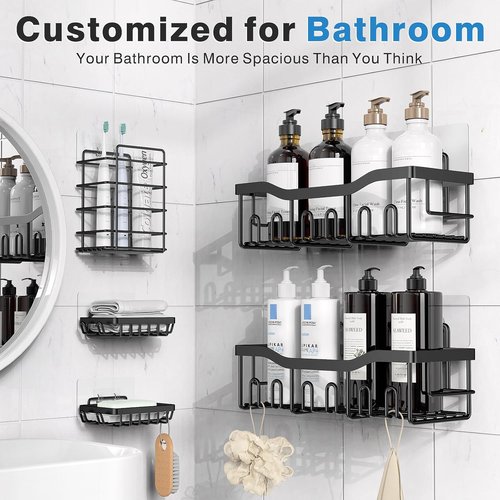 EUDELE Adhesive Shower Caddy - 5 Pack Rustproof Stainless Steel Bath Organizers | No Drilling Shelves for Easy Bathroom Storage