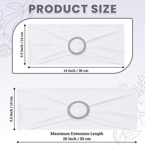MDS Spandex Chair Sashes - Premium Stretch Covers with Buckle Slider for Weddings & Events | Pack of 25 - White