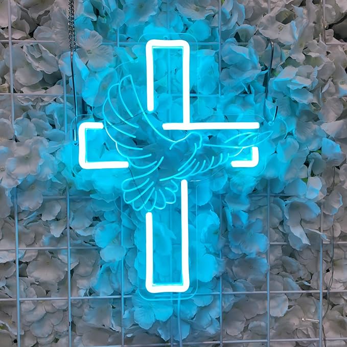 Jesus Cross Neon Signs, Cross Light Up Sign, Dimmable LED Neon Signs for Wall Decor Bedroom Home Room Party Decor, LED Neon Light for Wedding Christmas Easter Celebrations New Year, 30 * 24.62cm