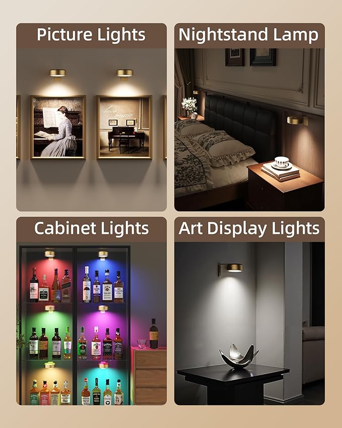 EZVALO Picture Lights for Wall, Rechargeable Battery Magnetic Poster Lights with 3 Color Temps & 12 RGB, Remote Dimmable Timer Light, Wall Decor Light for Art Display (6 Pack with Charging Station)