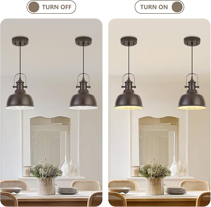 Farmhouse Small Pendant Lights, Oil Rubbed Bronze Pendant Lighting for Kitchen Island, lndustrial Adjustable Height Hanging Light for Barn, Dining Room, 3 Pack