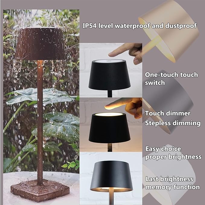 Rechargeable led Cordless Desk lamp, Aluminum, Dimmable, Suitable for Indoor and Outdoor Lighting (Black)