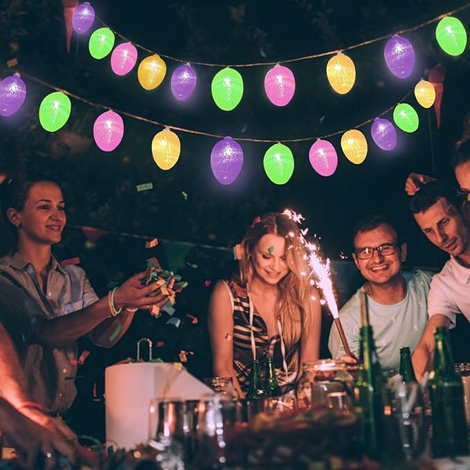 TURNMEON Velvet Easter Lights String Easter Decorations, 10FT 20LED 3D Egg Light Garland with Timer Battery Operated Colorful Fairy Lights, Easter Decor for Home Bedroom Patio Indoor Outdoor