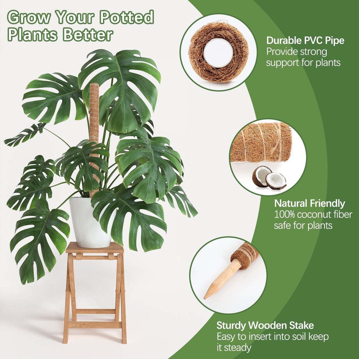 Joyhalo Moss Pole Monstera Plant Support, 6 Pcs 15.7 and 12 Inch Moss Stick for Potted Plants, Plant Pole with 65 Feet Garden Twist Tie