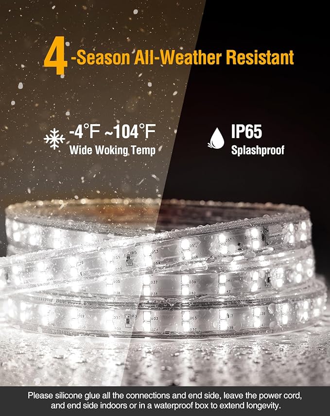 Shine Decor Plus LED Strip Lights AC 120V, Connectable Double Row Bright Rope Light, ETL IP65 Waterproof & Weather-Resistant for Accent Lighting, 7x17mm, 6000K Cool White, 65FT