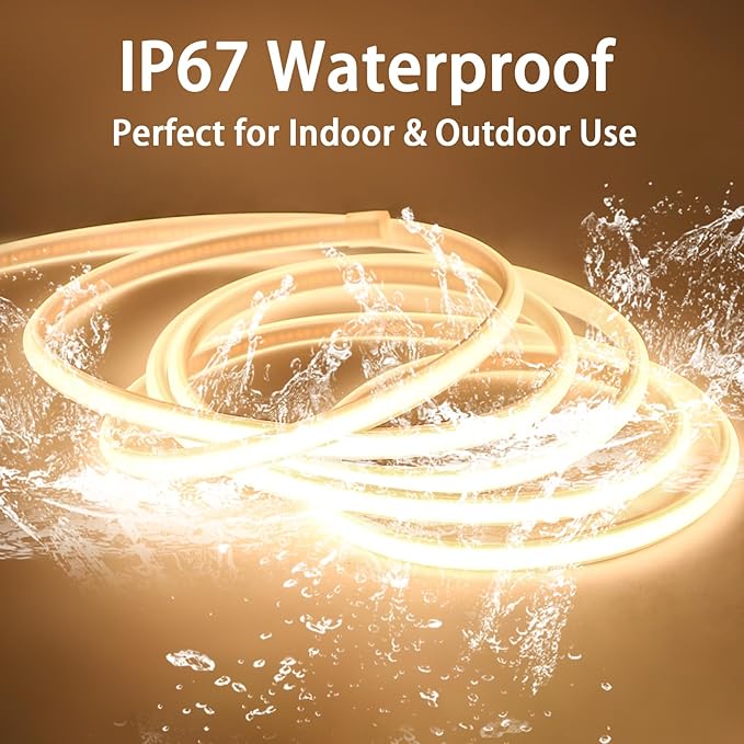 COB Led Strip Lights Waterproof IP67 6.56feet Cuttable LED Rope Lights AC 110V 120V Light Stip 320LEDs 3000K Warm White Super Bright with US Plug for Bedroom Ceiling Kitchen Under Cabinet Closet