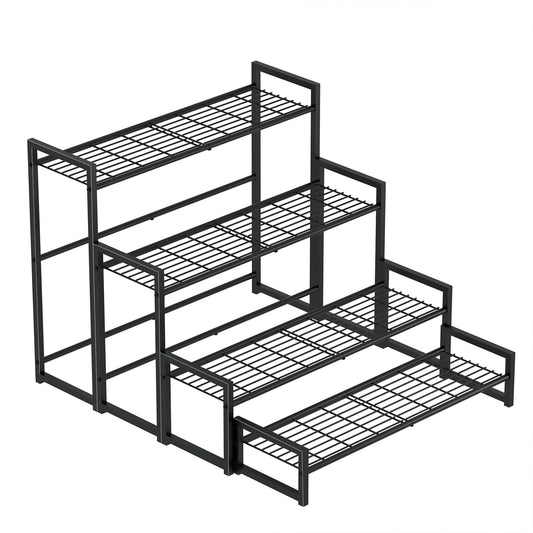 Garden 4 you 4 Tier Stair Style Large Metal Plant Stand Stackable, Garden Display Shelf Flower Pot Holder Storage Organizer Rack for Indoor Home Outdoor Patio Balcony Yard( Black,Rectangle)