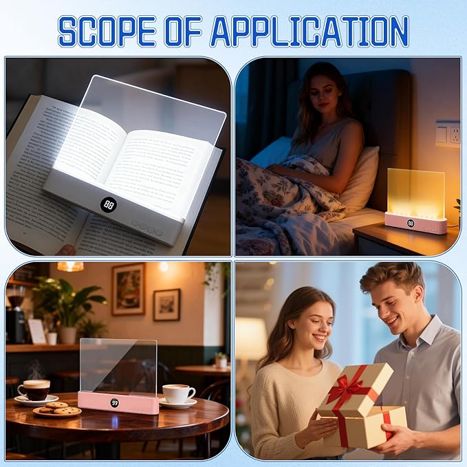 Flat Book Light, Rechargeable Clear LED Flat Reading Light with 3 Colors & Timer, Dimmable Panel Plate Book Lamp Full Page Light, Eye Protection, Book Lights for Reading at Night (White)