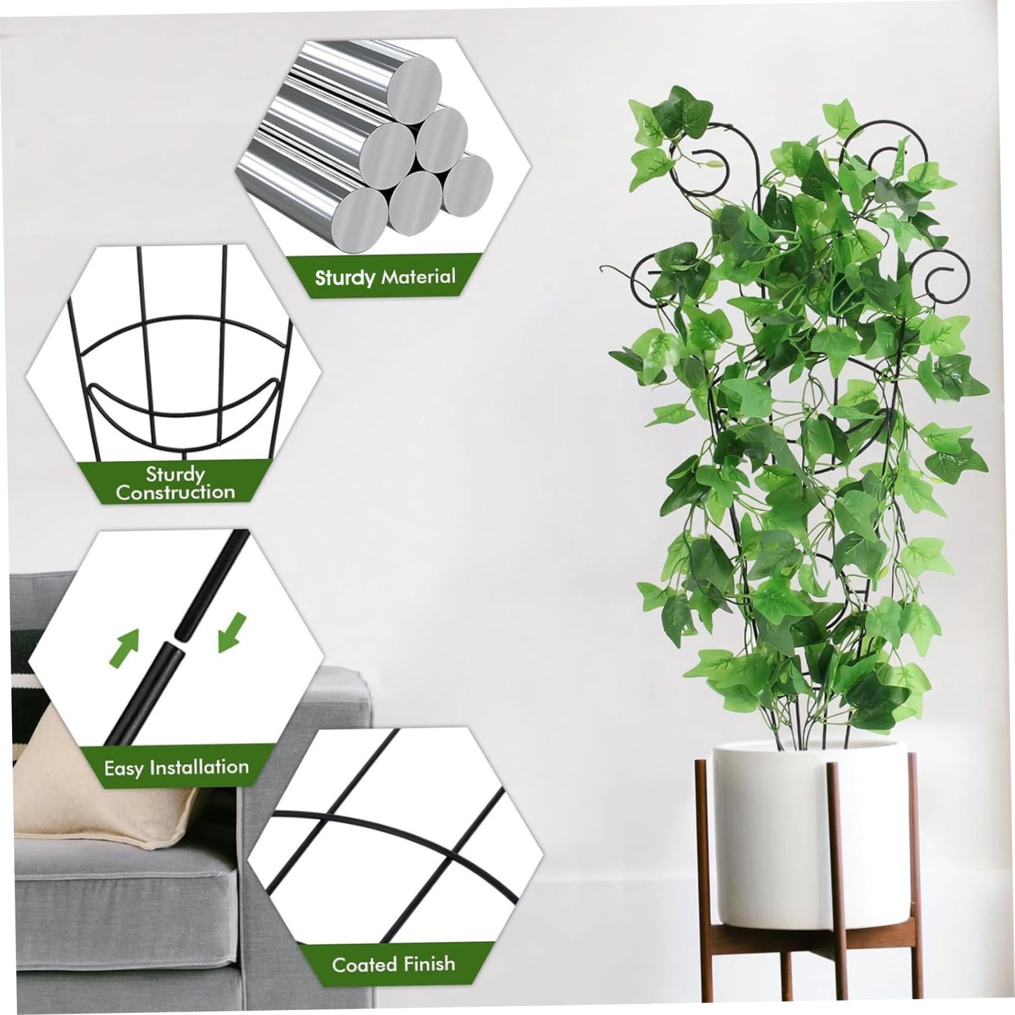 Trellis for Climbing Plants Indoor, 2 Pack Black Metal Trellis for Potted Plants, Adjustable Indoor Plant Support Monstera, Pothos, Ivy (32.7 Inch Tall)
