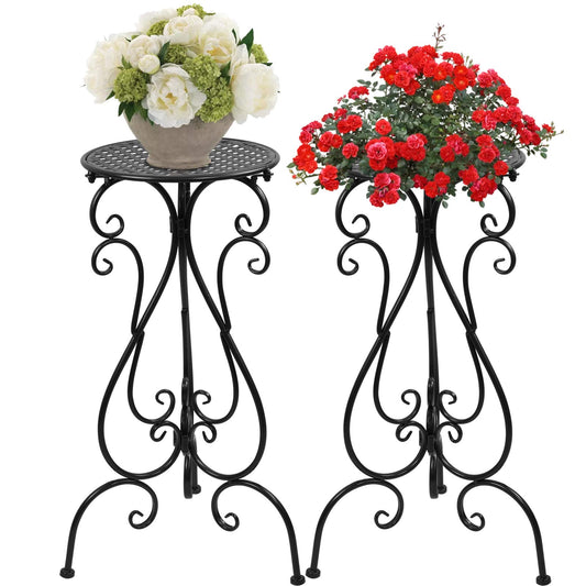NAKUPE Metal Plant Stands Indoor Outdoor, Heavy Duty Flower Pot stand 22.5 inch Tall, Planter Pedestal Holder Rack for Patio Garden Porch Corner House Deck, 2 Pack(Black)