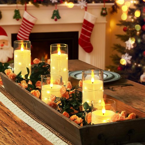 Homemory Flameless Candles - LED Candles with Fairy Lights & Remote Control | Ivory Set of 5 (5", 6", 8", 8")