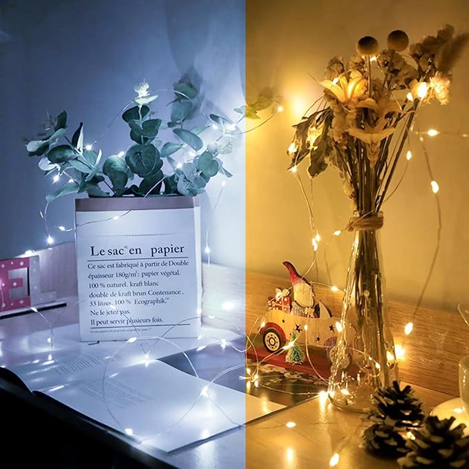 12 Pack Fairy Lights 7Ft 20 LED Twinkle String Lights 3 Modes Battery Operated Waterproof Firefly Starry for Mason Jar Party Wedding Christmas Valentines Day Table Centerpieces,Warm White + White