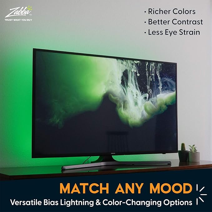 Power Practical LED Strip Lights Backlight, USB Light Strips w/Remote for 15 Ambient Color Bias Lighting Options & 10 Brightness Modes, for TV/Computer Decor/Indoor Use, Size (30"-40" TV)