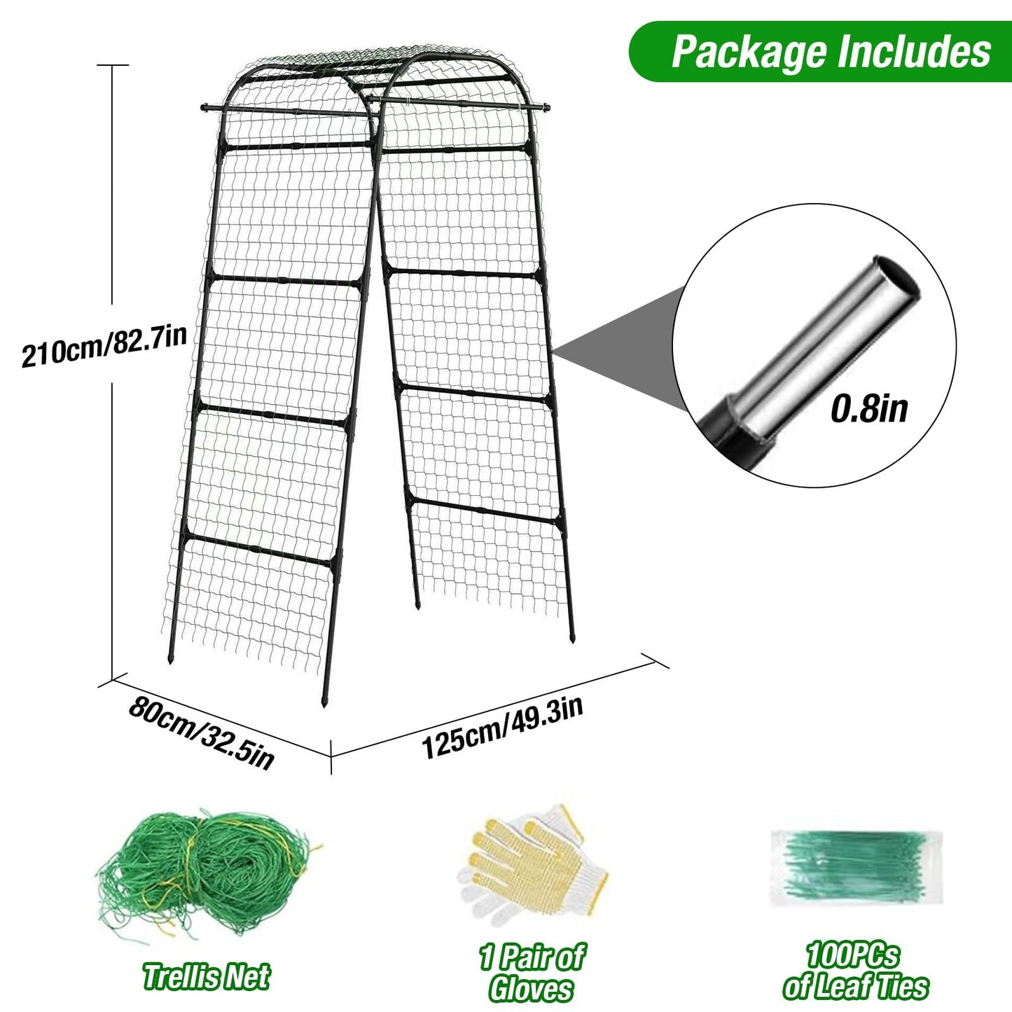 7Ft Garden Arch Trellis for Climbing Plants Outdoor, Heavy Duty Coated Metal Cucumber Trellis for Raised Beds, Tall Steel Gardening Arbor for Vegetables, Tomatoes, Grape, Bean (83’’ x 49’’ x 32’’)