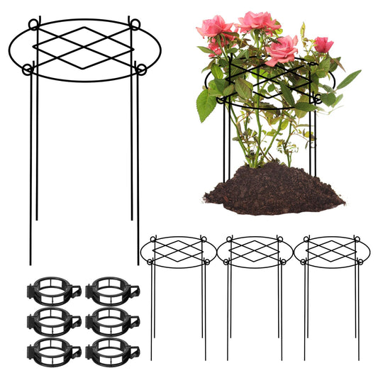 Peony Cages and Supports, 4 Packs Heavy Duty Metal Plant Support, 11.5" Dx16 H Rust-Proof Grow Through Flower Cage, Adjustable Ring for Tomatoes, Hydrangeas, Strawberries & Perennial Flowers