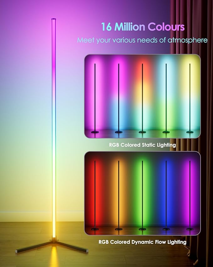 KFM Corner Floor Lamp, 65" Smart RGB LED Corner Lamp with App & Remote Control, 16M Colors,300+ Modes, Music Sync & Timer, Modern Mood Light for Living Room, Gaming Room & Bedroom (2)