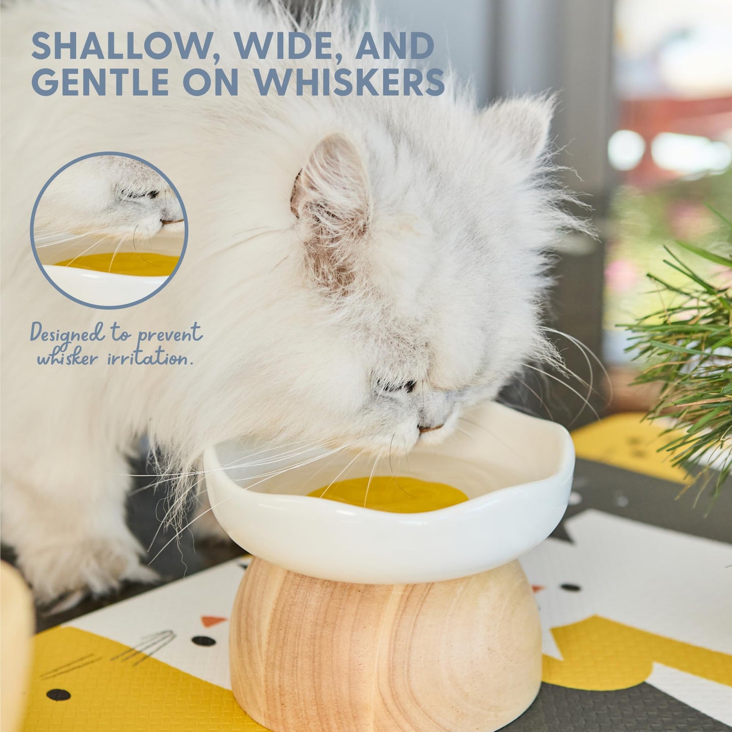 The Cat Ladies Egg Cat Food Bowl - Cute Cats Bowl - Elevated Ceramic Food Bowls - Ceramic Raised Food Bowls - Elevated for Spinal Alignment - Prevents Whisker Fatigue - Wood StandCat Bowl