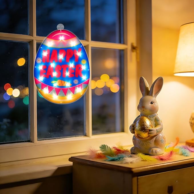 17" 20LED Lighted Easter Egg Decor, Cozy Warm Glow for Table, 120V Plug-in, UL Certified, Neat Gift Box Packed