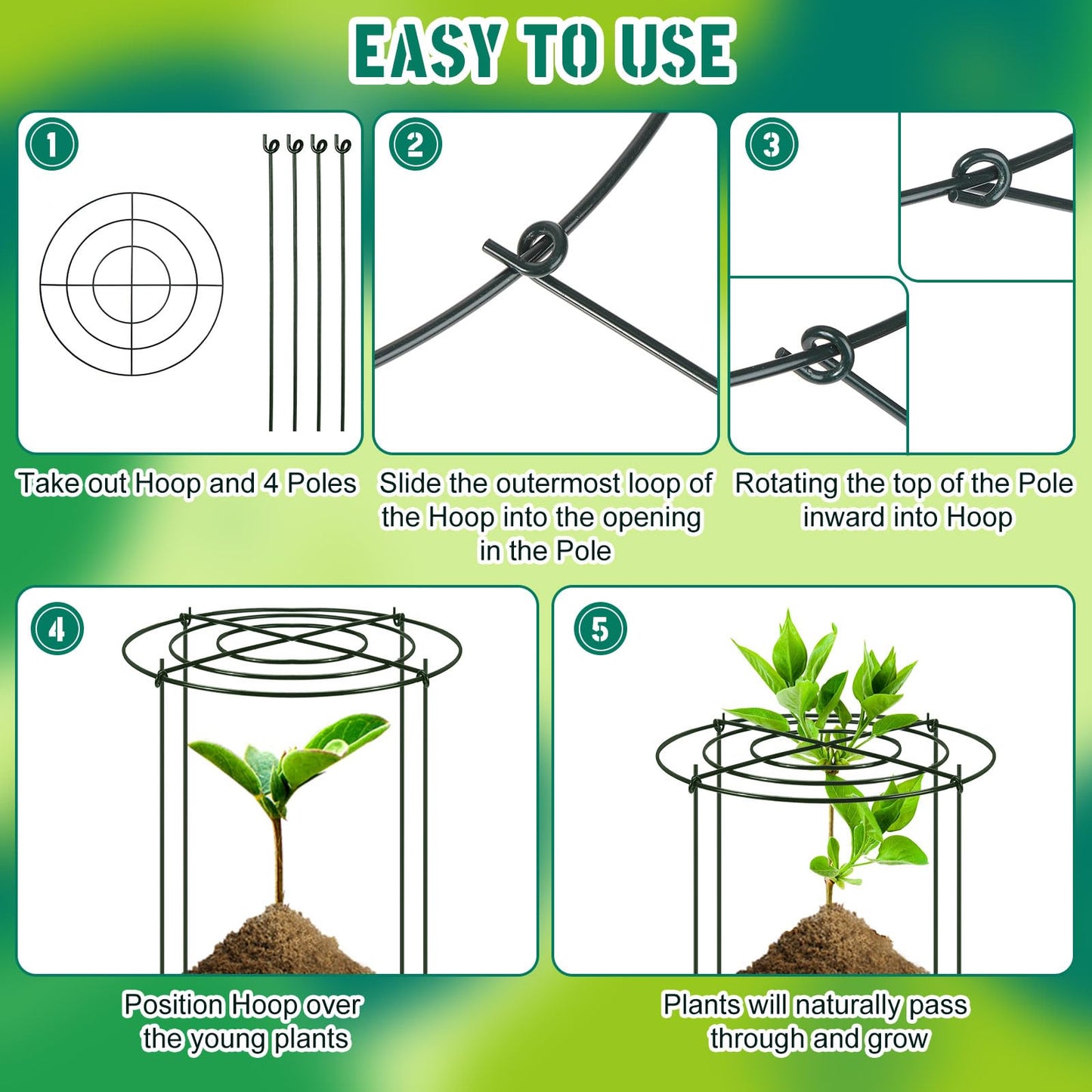 Geelin 15 Pack Peony Cages and Supports 12'' Dx 16'' H Grow Through Metal Plant Supports Frame Rings Hoops for Outdoor Plants Peony Flowers Tomato Rose