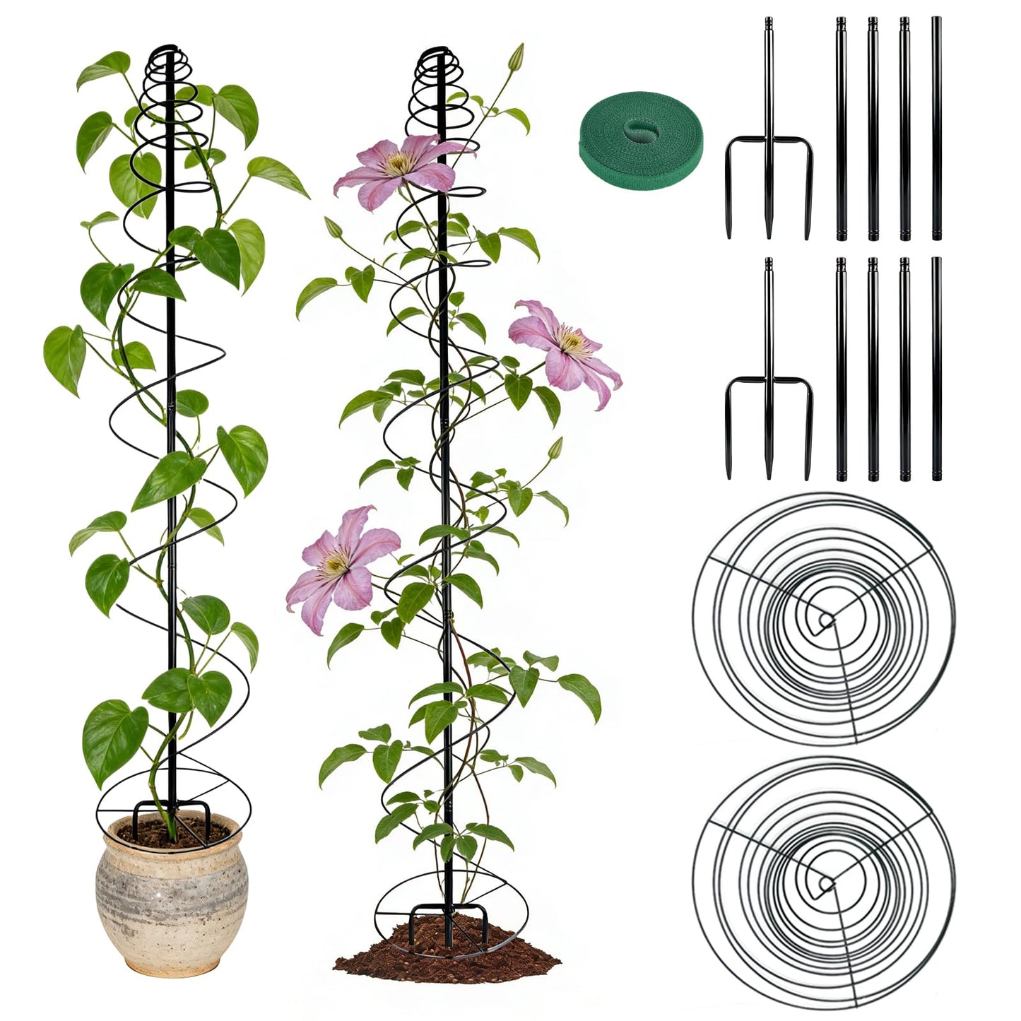2 Pack Spiral Metal Trellis for Climbing Plants Outdoor, 75" Adjustable Plants Trellis Support Metal Garden Trellis with Center Pole and 3 Pronged, Climbing Plant Grow Cage Stand for Plants Flowers