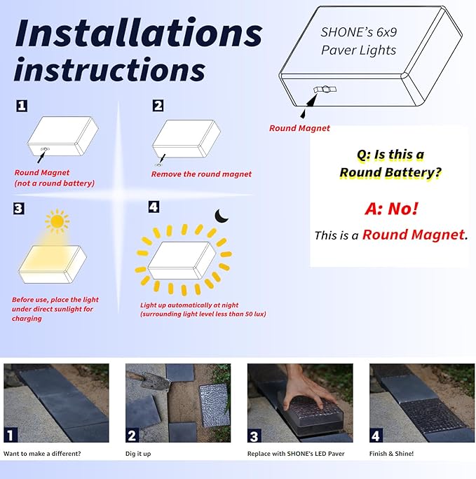 1 Pack Solar Paver Lights Outdoor – 6×9 Inch Waterproof IP67 Recessed Solar LED Paver Lights, Heavy Duty, Warm White 3500K for Driveway, Pathway, Patio & Garden