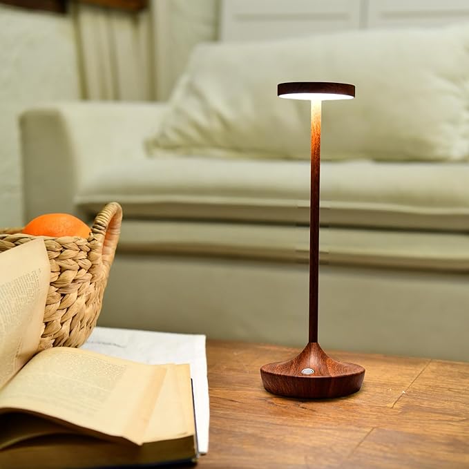 Cordless Table Lamp Rechargeable - 6000mAh LED Battery Operated Table Light - Portable Touch Dimmable Outdoor Waterproof Table Lamps for Patio Bar Restaurant Dining (2 Woodgrain)