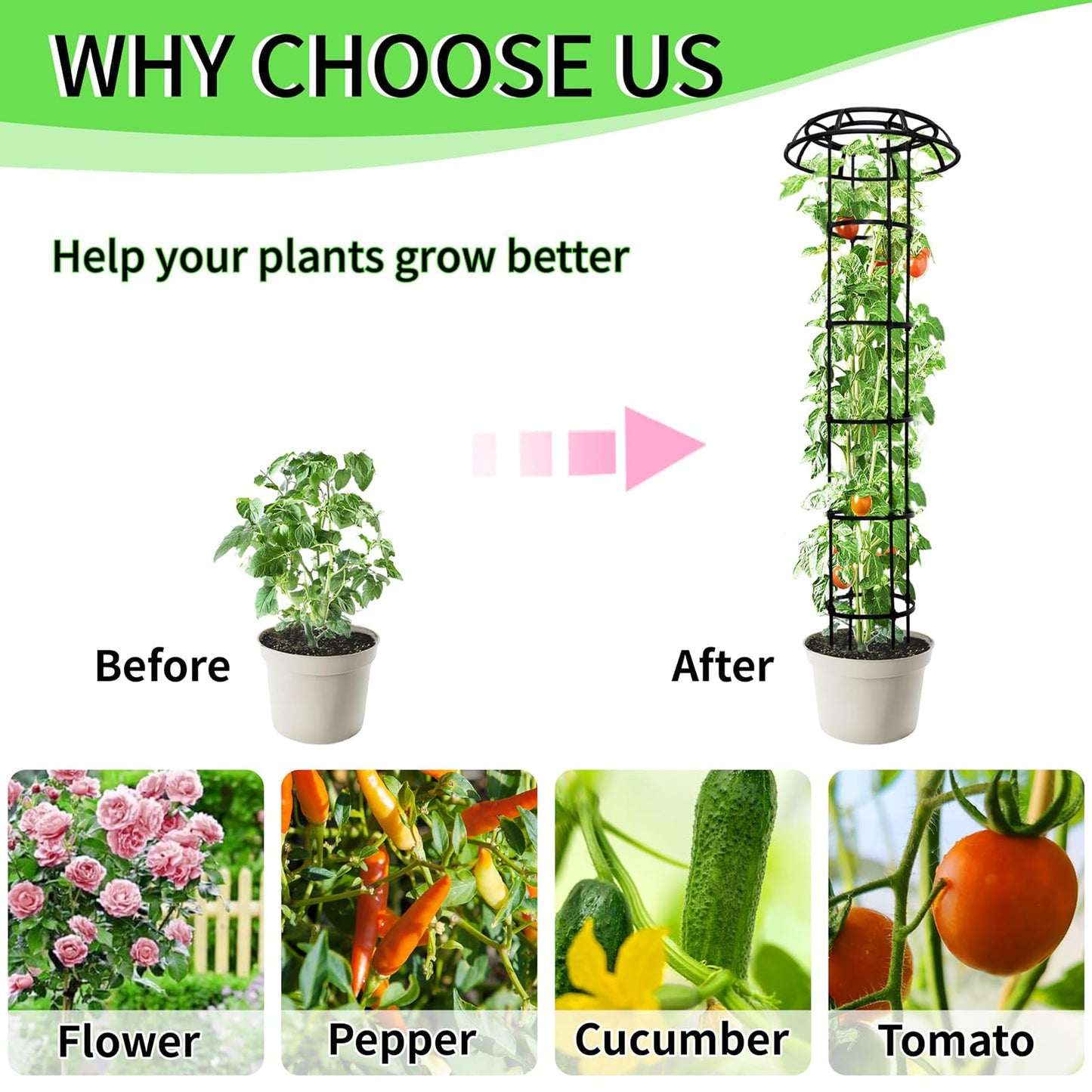 77-Inch Garden Trellis for Climbing Plants,Heavy-Duty Metal Obelisk with Mushroom Top,Stable Support for Potted Clematis,Tomato,Cucumber,Rose,Pea & Vine