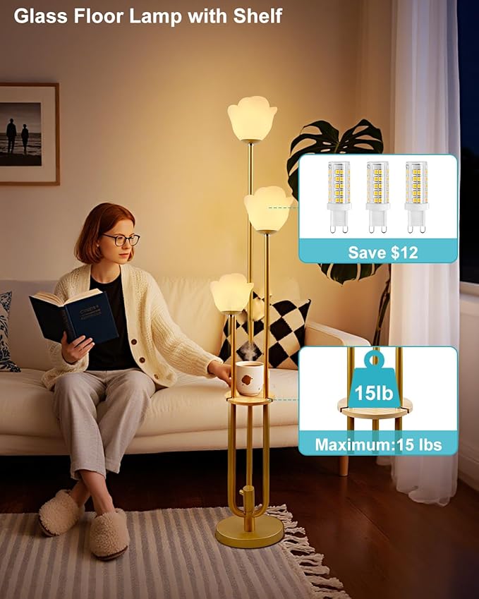 63IN Floral Floor Lamp with Table, 3-Lights Dimmable Flower Floor Lamps for Wedding Party, 3000K Warm White Modern Tall Standing Lamp for Living Room/Bedroom