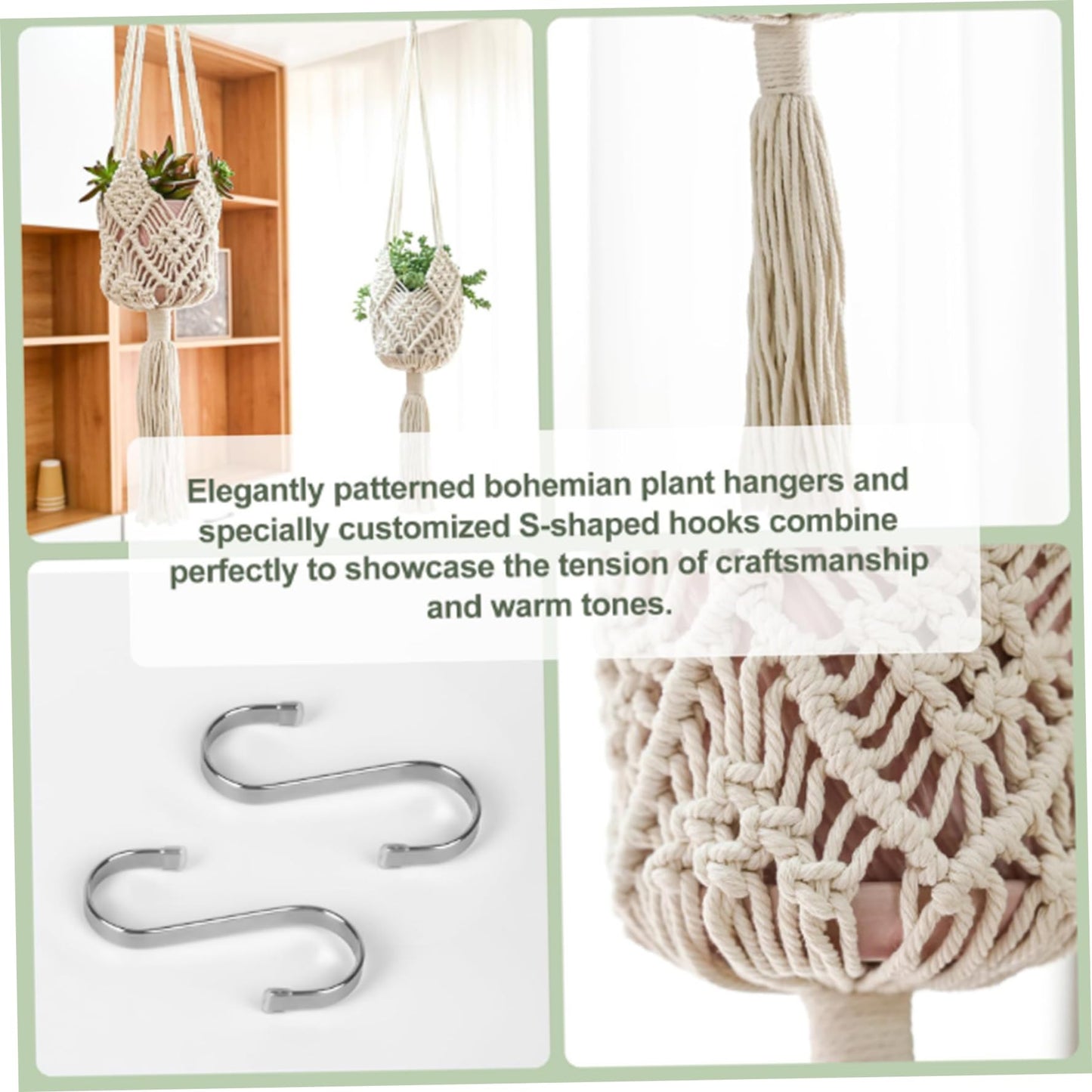 Faroby 2 Pack Macrame Plant Hangers Indoor, 35 Inch Boho Handwoven Cotton Rope Hanging Plant Holder with Tassel for Home Decor White, Hangers Indoor